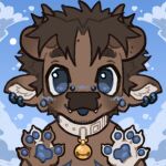 1:1 anthro artist_logo bell bovid bovine bridge_piercing brown_body brown_fur brown_hair cattle cloud collar colored ear_piercing facial_hair facial_piercing fangs fur gauged_ear hair headshot_portrait horn icon logo low_res mammal nose_piercing pawpads paws piercing portrait pvppypilled404 smile teeth toto_(pvppy)