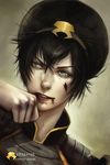  androgynous armor avatar:_the_last_airbender avatar_(series) black_hair blood bruise hair_bun injury ninjatic older portrait short_hair solo the_legend_of_korra toph_bei_fong 