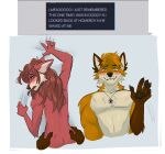 anthro arctic_fox awkward_smile blush canid canine claws cross_fox dipstick_arms doggystyle duo female flushed fox from_behind_position gabe_(doppelfoxx) grabbing_hips grabbing_sheets green_eyes hair hi_res jakkals_van_der_bergh_(doppelfoxx) jewelry long_hair male male/female mammal meme moan necklace nude nude_female nude_male offscreen_sex orange_eyes rear_view red_fox seagullart sex teeth true_fox