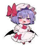  1girl :3 :d absurdres anger_vein angry bow closed_eyes commentary_request crying dress fang hat hat_bow highres mob_cap pink_dress pink_eyes pink_hat purple_hair red_bow remilia_scarlet sad simple_background smile solo touhou white_background you_(noanoamoemoe) 