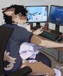 absurd_res anthro arctic_fox bodily_fluids canid canine canis computer cum cum_in_mouth cum_inside domestic_dog duo ejaculation electronics fellatio fox furniture gaming genital_fluids gustav(plaguerat) hi_res kevin(plaguerat) male male/male mammal oral penile plaguerat sex shiba_inu spitz table true_fox under_table