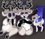 anthro antlers big_butt black_nipples blotchy_areola breasts butt car chest_tuft creepy_smile crotch_tuft deer eyelashes female feral fur fur_markings genitals gesture heart_gesture heart_symbol hi_res hooves horn looking_back lucy_(mschaox6) mammal markings mschaox6 new_world_deer nipples pupils rear_view red_pupils reindeer smile solo tail tuft vehicle vulva