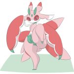  1:1 anthro anus black_eyes butt dendollae female generation_7_pokemon genitals green_body green_vulva looking_at_viewer lurantis mouthless narrowed_eyes nintendo nude nude_anthro nude_female on_one_leg pink_body pokemon pokemon_(species) red_body red_sclera solo standing thick_thighs vulva white_body 