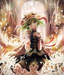  bad_id bad_pixiv_id blue_eyes flower green_hair hair_ornament hand_on_own_chest hat hat_ribbon looking_at_viewer outstretched_arm outstretched_hand ribbon shiki_eiki short_hair skirt solo touhou urabe_michiru 