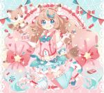  animal animal_ears cake chocolate eating food fork fruit holding holding_fork magical_girl mugita_konomi navel original pet skirt star_(symbol) strawberry tea tongue tongue_out 