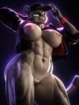 3:4 3d_(artwork) abs absurd_res anthro big_breasts blender_(artwork) breasts clitoris clothed clothing digital_media_(artwork) dreamworks ear_piercing felid feline female fur genitals green_eyes grey_body grey_fur hat headgear headwear hi_res jacket kitty_kat_(the_bad_guys) leopard looking_at_viewer mammal markings muscular muscular_female nipple_piercing nipples nude pantherine partially_clothed piercing pyx_up_styx smile snow_leopard solo spots tail the_bad_guys topwear vulva
