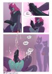 absurd_res anthro balls big_penis black_penis bodily_fluids bottomwear bottomwear_down clothed clothing comic cum cumshot dialogue dragon ejaculation erection femboy foreskin genital_fluids genitals group hair hi_res horn huge_penis ike_(ikeywike) long_hair male masturbation moan mythological_creature mythological_scalie mythology pants pants_down partially_clothed penile penile_masturbation penis penis_grab purple_hair scalie shirt solo t-shirt throbbing throbbing_penis tinysmallman topwear trio voyeur