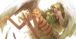  blonde_hair claws feathered_wings feathers harpy highres long_hair monet_(one_piece) monster_girl one_piece solo striped striped_legwear tail_feathers talons teebohne wings yellow_eyes 