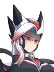 1girl absurdres adapted_costume armor body_armor breasts chest_jewel commission commissioner_upload disgust eyelashes facial_mark fake_zero_(mega_man) forehead_jewel genderswap genderswap_(mtf) helmet highres light_frown long_hair looking_at_viewer mature_female mechanical_ears medium_breasts mega_man_(series) mega_man_x2 mega_man_x_(series) multicolored_hair non-web_source petite portrait red_eyes red_streaks shoulder_armor solo streaked_hair transparent_background two-tone_hair uta_guipiy white_hair 