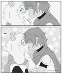 ambiguous_gender anthro armor blush blush_lines bovid cape caprine clothed clothing comic darkner deltarune duo embarrassed eyewear femboy french_kissing fur gauntlets glasses gloves goat half-closed_eyes handwear hi_res holding_face horn human interspecies kiss_on_lips kissing kris_dreemurr long_ears looking_pleasured male male/ambiguous male_anthro mammal narrowed_eyes obscured_eyes one_eye_obstructed peachboysmut ralsei romantic scarf undertale_(series) wearing_glasses white_body white_fur wide_eyed