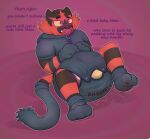  2016 ageplay ambiguous_gender anthro black_clothing black_footwear black_handwear black_onesie blush blush_lines bodily_fluids bondage_gear bondage_gloves booties brown_body brown_fur brown_stripes brown_tail clothed clothing dialogue diaper diaper_under_clothing diaper_under_onesie domestic_cat drooling feces felid feline felis footwear full-length_portrait fur generation_7_pokemon handwear heart_eyes heart_symbol hypnosis incineroar ludis-luteo mammal mind_control multicolored_body multicolored_fur narrowed_eyes nintendo object_in_mouth offscreen_character onesie open_mouth open_smile pacifier pacifier_in_mouth pokemon pokemon_(species) pooping portrait red_body red_fur red_nose red_pacifier red_tail ringed_eyes roleplay saliva simple_background sitting smile snaggle_tooth soiled_diaper soiling soiling_diaper solo sound_effects striped_arms striped_body striped_fur striped_legs stripes tail tail_sock three-quarter_view tilde_after_text two_tone_body two_tone_fur two_tone_tail unclean_diaper used_diaper using_diaper vowelless vowelless_sound_effect wearing_diaper yellow_sclera zipper 