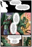 all_fours anthro athletic athletic_anthro athletic_male biceps butt canid canine cheek_tuft claws clothed clothing comic dialogue dragon duo english_text eyes_closed facial_tuft farin fox fur geminisaint green_body green_scales hair hand_on_head heart_symbol hi_res horn hug hugging_another inside male mammal mouth_closed muscular muscular_anthro muscular_male mythological_creature mythological_scalie mythology navel nipples open_mouth robe scales scalie sekk'ral skinny speech_bubble story tail teeth text thought_bubble toe_claws tuft wings