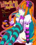  bad_id bad_pixiv_id candy food gloves halloween happy_halloween hat hatsune_miku highres kazu_(asagi) lollipop long_hair mini_hat mini_top_hat mrs.pumpkin_no_kokkei_na_yume_(vocaloid) orange_hair sitting solo striped striped_legwear swirl_lollipop thighhighs top_hat twintails very_long_hair vocaloid 