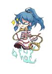  1girl blue_eyes blue_hair chain chibi chibi_only commentary_request dairi full_body ghost_tail hair_tubes high_ponytail large_variant_set miyadeguchi_mizuchi parted_lips ponytail shirt simple_background skirt solo sparkle striped_clothes striped_shirt striped_skirt tachi-e touhou transparent_background variant_set white_shirt white_skirt wrist_cuffs 