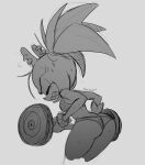  2026 afrosoricid anthro bodily_fluids butt clothed clothing exercise eyes_closed female greyscale hair hi_res idw_publishing mammal monochrome p0stalk panties sega simple_background solo sonic_the_hedgehog_(comics) sonic_the_hedgehog_(idw) sonic_the_hedgehog_(series) surge_the_tenrec sweat tenrec underwear weightlifting workout 