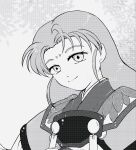  artist_request check_artist commentary_request facial_mark forehead_mark greyscale highres japanese_clothes looking_at_viewer monochrome reishisui smile tenchi_muyou! tenchi_muyou!_ryou-ouki tsunami_(tenchi_muyou!) 