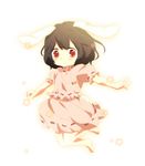 :&gt; animal_ears black_hair blush bunny_ears carrot dress flower inaba_tewi kiitoba outstretched_arms red_eyes simple_background skirt solo touhou 