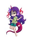  1girl barefoot breasts chibi chibi_only commentary_request dairi full_body green_shirt green_shorts horns large_variant_set long_hair pink_horns purple_hair red_eyes red_tail shirt shorts simple_background single_horn solo tachi-e tenkajin_chiyari test_tube touhou transparent_background variant_set very_long_hair 
