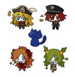  :3 :d :o ;3 absurdres anna_(epic_battle_fantasy) anonymous1203 bare_shoulders black_hat black_jacket black_pants black_suit blue_eyes blue_fur braid brown_dress brown_shoes cat chibi chibi_only dress epic_battle_fantasy everyone flower green_hair hair_over_one_eye hat highres jacket lance_(epic_battle_fantasy) long_hair matt_(epic_battle_fantasy) natalie_(epic_battle_fantasy) nolegs_(epic_battle_fantasy) one_eye_closed pants pirate_hat red_dress red_eyes red_flower red_hair red_rose rose shoes simple_background smile solid_circle_eyes star_(symbol) suit twin_braids v white_background 