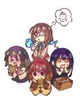  >_< 3: 4girls :o black_camisole black_hair black_hairband blue_ribbon blue_skirt blunt_ends bob_cut brown_hair brown_jacket brown_mittens camisole chibi chibi_only chinese_commentary clannad closed_mouth coat commentary_request company_connection cowboy_shot cropped_legs crossover eyepatch food food_in_mouth ghost green_hair hair_between_eyes hairband hand_up heaven_burns_red hiiragi_kozue hikarizaka_private_high_school_uniform hitodama holding holding_star ibuki_fuuko jacket kanon key_(company) kushima_kamome lliissaawwuu2 long_hair looking_at_viewer medical_eyepatch medium_hair miniskirt mittens multiple_crossover multiple_girls neck_ribbon one_eye_covered open_clothes open_jacket open_mouth pleated_skirt purple_eyes red_eyes red_hairband red_skirt ribbon scared school_uniform shaded_face simple_background skirt skull_and_crossbones speech_bubble spoken_character star_(symbol) summer_pockets sweatdrop taiyaki tearing_up thought_bubble tsukimiya_ayu wagashi wavy_mouth white_background yellow_coat yellow_eyes yellow_jacket 
