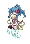  1girl anger_vein blue_hair chain chibi chibi_only closed_eyes closed_mouth commentary_request dairi full_body ghost_tail hair_tubes high_ponytail large_variant_set miyadeguchi_mizuchi ponytail shirt simple_background skirt solo striped_clothes striped_shirt striped_skirt tachi-e touhou transparent_background variant_set white_shirt white_skirt wrist_cuffs 