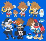  ^_^ bat_wings black_gloves black_shorts blue_background blue_eyes blush_stickers brown_hair charm_(object) closed_eyes commentary_request crown_necklace fur-trimmed_jacket fur-trimmed_sleeves fur_trim gloves hair_between_eyes hat holding holding_weapon hood hood_down hooded_jacket horns hug jacket jewelry keyblade kingdom_hearts kingdom_hearts_3d:_dream_drop_distance kingdom_hearts_ii long_sleeves male_focus mask mask_on_head multiple_views necklace official_alternate_costume one_eye_covered red_shorts rizu_(rizunm) santa_costume santa_hat shoes short_hair shorts simple_background single_horn sitting sora_(christmas_town)_(kingdom_hearts) sora_(halloween_town)_(kingdom_hearts) sora_(kingdom_hearts) spiked_hair weapon white_fur white_gloves wings wondernyan_(kingdom_hearts) yellow_shoes 