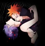  1boy 1girl artist_request fangs halloween kanenote konan labret_piercing naruto naruto_shippuuden orange_hair pain_(naruto) piercing pixiv_id_2442330 purple_hair spider_web vampire 