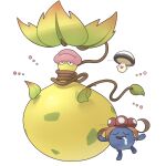  black_eyes closed_eyes colored_skin drooling foongus gloom_(pokemon) highres leaf mega_pokemon mega_victreebel muru_zatta mushroom no_humans open_mouth plant plant_monster pokemon pokemon_(creature) pokemon_focus smile spores spotted_skin victreebel vines white_background yellow_skin 