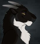  absurd_res attitude black_body black_fur bust_portrait confident digital_media_(artwork) dragon felkin_(character) feral fur headshot_portrait hi_res horn hybrid male mammal mythological_creature mythological_scalie mythology naughtystray portrait scalie side_view smile smirk smug solo white_body white_fur yellow_eyes 