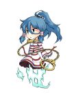 1girl blue_eyes blue_hair blush chain chibi chibi_only commentary_request dairi full_body ghost_tail hair_tubes high_ponytail large_variant_set miyadeguchi_mizuchi parted_lips ponytail shirt simple_background skirt solo striped_clothes striped_shirt striped_skirt tachi-e touhou transparent_background variant_set white_shirt white_skirt wrist_cuffs 