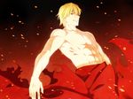  blonde_hair embers fate/zero fate_(series) gilgamesh male_focus red_eyes shirtless solo yun_(neo) 