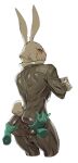 absurd_res ambiguous_gender angry annoyed anthro anus anus_outline backsack balls black_latex blush butt butt_grab clothing concosive crossed_arms disembodied_hand embarrassed frown genitals hand_on_butt hi_res lagomorph latex latex_clothing latex_skinsuit leporid male male/ambiguous male_anthro mammal muscular muscular_anthro muscular_male rabbit rear_view red_eyes scowl simple_background skinsuit solo spread_butt spreading suit thick_thighs tight_clothing white_background white_body white_rabbit_(dmc)