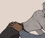  2girls black_pants blue_jacket commentary grabbing_another's_ass groping gundam gundam_suisei_no_majo hand_on_another's_waist hashtag-only_commentary jacket jewelry miorine_rembran multiple_girls pants pink_background ring shirt short_hair simple_background straydot suletta_mercury wedding_ring white_hair white_shirt wife_and_wife yuri 