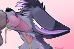 animal_genitalia animal_penis anthro bodily_fluids canid canine canine_genitalia canine_penis duo eyes_closed fox fur genital_fluids genitals gradient_background grey_body grey_fur hi_res knot knotted_penis male male/male mammal oral oral_penetration penetration penis pink_penis purple_body purple_fur simple_background urine vikas watersports