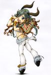  1girl aht animal_ears anklet ass bottomless bracelet cloak earrings flute green_eyes green_hair highres hooves horns instrument jewelry long_hair monster_girl radiant_historia satyr solo tail 