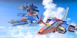  aeug alternate_form artist_request beam_cannon beam_rifle canopy_(aircraft) cloud cloudy_sky core_fighter energy_gun fleet flying gundam gundam_zz highres mecha mecha_focus mobile_suit realistic redesign robot science_fiction sky spacecraft starfighter weapon zz_gundam 