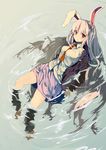 animal_ears blush breasts bunny_ears dress_shirt long_hair medium_breasts mieharu necktie partially_submerged red_eyes red_neckwear reisen_udongein_inaba shirt skirt solo touhou very_long_hair water wet wet_clothes white_hair white_shirt 