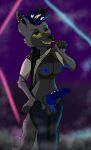 alternative_fashion anthro aurelia_(weenpeen) bottomwear canid canine canis clothing denim denim_bottomwear denim_clothing ear_piercing flashing flashing_breasts flashing_penis fog foggy_background frenum_ladder frenum_piercing genital_piercing genitals glowing glowing_eyes glowing_nipples gynomorph hi_res intersex jeans ladder_piercing mammal mohawk nipples pants penis penis_piercing piercing punk smoking solo topwear vest weenpeen wolf yellow_sclera