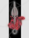 2_horns 3:4 ambiguous_gender arthropod black_eyes cloak clothed clothing du_dang empty_eyes female_(lore) hi_res holding_melee_weapon holding_object holding_weapon hollow_knight_(franchise) horn hornet_(hollow_knight) melee_weapon red_cloak red_clothing solo team_cherry thread weapon