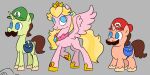2026 blonde_mane blue_ear_piercing blue_eyes brother_(lore) brothers_(lore) brown_facial_hair brown_mane brown_mustache brown_tail button_(fastener) closed_smile clothing crown digital_drawing_(artwork) digital_media_(artwork) ear_piercing english_description equid equine facial_hair feathered_wings feathering feathers female female_feral feral flat_colors fur gem green_body green_clothing green_fur green_hat green_headwear green_horn grey_background grey_clothing grey_hat grey_headwear group hasbro hat headgear headwear hooves horn insert-thenewbl-here jewelry larger_female larger_feral larger_male long_mane long_tail luigi male male_feral mammal mane mario mario_bros medium_tail mouth_closed multicolored_mane mustache my_little_pony mythological_creature mythological_equine mythology necklace nintendo no_pupils pegasus piercing pink_wings ponification princess princess_peach quadruped raised_hoof red_clothing red_hat red_headwear royalty ruby_(gem) sabatons saddle_bag sapphire_(gem) short_mane sibling_(lore) simple_background size_difference smaller_feral smaller_male smile spread_wings standing tail tan_body tan_fur tan_hooves tan_horn trio twins_(lore) two_tone_mane two_tone_tail unguligrade unicorn unicorn_horn wings yellow_tail