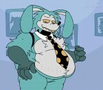 >w< 2026 2d_animation 4_fingers animated animatronic anthro arm_tuft artist_name bar_emanata barely_visible_tail belly belly_overhang belly_slap belly_tuft big_belly big_ears black_eyes black_nose blue_body blue_fur blue_tail bon_(twf) buckteeth chest_tuft chrissophrase clenched_eyes clenched_teeth countershade_torso countershading digital_media_(artwork) emanata endoskeleton exclamation_point exposed_endoskeleton eyes_closed facial_markings featureless_chest featureless_crotch fingers fur grin half-closed_eyes hand_on_belly hand_on_hip head_markings head_tuft high_framerate inside lagomorph leporid line_art long_ears looking_down looking_down_at_self loop love_handles machine male mammal markings mask_(marking) mature_anthro mature_male moobs mostly_nude motion_blur multicolored_necktie narrowed_eyes necktie necktie_only no_sound one_raised_eyebrow onomatopoeia overweight overweight_anthro overweight_male polka_dot_necktie portrait portrait_(object) pupils rabbit rabbit_ears robot sharp_teeth short_loop shoulder_tuft simple_background slap smile smug solo sound_effects stretch_marks tail teeth text the_walten_files thick_thighs three-quarter_portrait three-quarter_view toothy_smile tuft two_tone_necktie url white_body white_fur white_text_outline yellow_bar_emanata yellow_pupils yellow_sclera yellow_teeth yellow_text