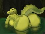 4:3 alligator alligatorid anthro bent_over big_breasts big_butt breasts butt cigarette cigarette_in_mouth crocodilian female green_body green_scales hi_res huge_breasts huge_butt looking_at_viewer looking_back looking_back_at_viewer non-mammal_breasts nude nude_female object_in_mouth partially_submerged presenting presenting_hindquarters pupils reptile scales scalie sharp_teeth slit_pupils smoking smoking_cigarette solo swamp tail tail_aside teeth thick_tail thick_thighs water xzelt18 yellow_eyes