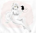  anthro arctic_fox breasts canine chest_tuft domovoi duo ear_piercing female fluffy_tail fox fur hair just_like_people kuzii long_hair mammal piercing pose simple_background smile tuft unknown_artist white_fur white_hair yellow_eyes 