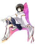  aosa_(michikusakan) black_hair brown_eyes japanese_clothes keikain_yura nurarihyon_no_mago onmyouji shoes short_hair sitting skirt sneakers socks solo 