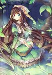  bad_id bad_pixiv_id brown_hair capelet dress energy_ball forest frilled_dress frills green_dress hat hat_ribbon heterochromia juliet_sleeves lights long_hair long_sleeves nature pf puffy_sleeves ribbon rozen_maiden smile solo suiseiseki very_long_hair 