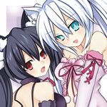  animal_ears aqua_eyes black_hair black_heart cat_ears dual_persona highres kami_jigen_game_neptune_v meimu_(infinity) multiple_girls neptune_(series) noire red_eyes symbol-shaped_pupils twintails white_hair 