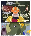 absurd_res angry anthro anus api_(donisette) balls bone_frill centrosaurine ceratopsian ceratopsid chasmosaurine chomp_(dinosaur_king) comic cuddling daspletosaurus dinosaur dinosaur_king_(series) donisette duo electricity electricity_manipulation elemental_manipulation english_text flashback frill_(anatomy) genitals heart_symbol hekil_(donisette) hi_res horn male male/male marginocephalian ornithischian penis prehistoric_species question_mark reptile saurischian scalie shocked solo styracosaurus text theropod thunder triceratops tyrannosaurid tyrannosauroid