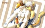  abs anal anal_penetration anthro balls biceps big_muscles blush cat erection feline from_behind gay hair handjob male mammal mask muscles nude pecs penetration penis reach_around sex stripes tiger zoharwolf 