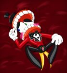 absurd_res bared_teeth bedding blush blush_lines boots bow_tie caine caine_(tadc) cartoon_gloves clothing coattails collared_shirt dental dress_shirt female footwear for_a_head genitals glitch_productions gloves handwear hat headgear headwear heterochromia hi_res high_heeled_boots high_heels humanoid humanoid_genitalia humanoid_vulva lying mismatched_eyes object_head objecthead on_back plantigrade raised_heel sharp_teeth shirt shoes showman solo spread_legs spread_vulva spreading suit suit_jacket teeth teeth_showing the_amazing_digital_circus toony top_hat topwear unknown_artist vagina_dentata vulva