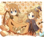  1girl alternate_costume bad_id bad_pixiv_id bat blue_eyes bow brown_hair candy chibi coat double_bun eevee food gen_1_pokemon hair_ornament halloween happy_halloween hat jack-o'-lantern kyouhei_(pokemon) lollipop long_hair mei_(pokemon) pokemon pokemon_(creature) pokemon_(game) pokemon_bw2 short_hair smile swirl_lollipop sxupxdxxy twintails wizard_hat 